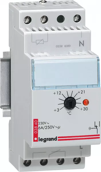 legrand-thermostat modulaire d\'ambiance de tableau avec r�glage de 3 � 30�c - 2 modules (003840)
