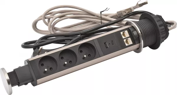 legrand-tower 60 incara �60mm 3 prises 2p+t + 2 prises rj45 + 1 chargeur usb a+c (654971)