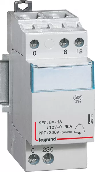 legrand-transformateur pour sonnerie 230v vers 12v ou 8v - 8va - 2 modules (413091)