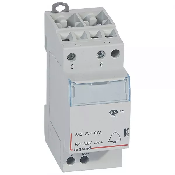 legrand-transformateur pour sonnerie 230v vers 8 v - 4va - 2 modules (413090)
