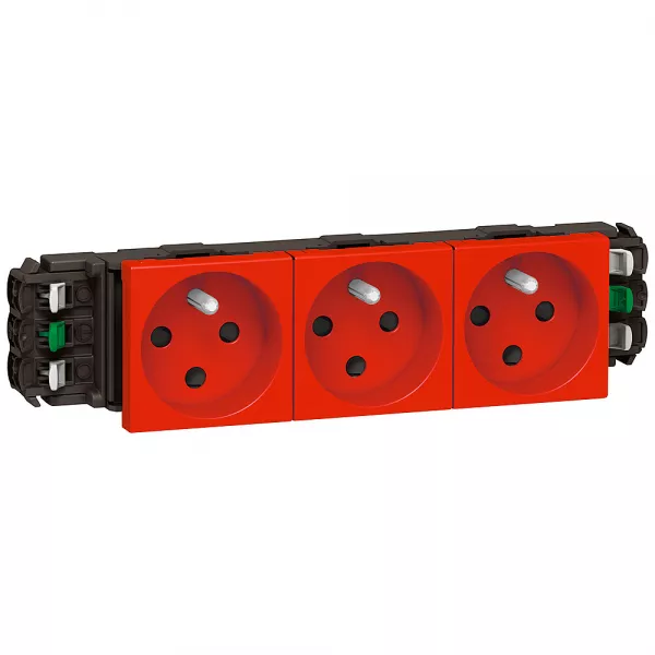 legrand-triple prise 2p+t � d�trompage mosaic 6 modules - goulottes dlp monobloc -rouge (077323)