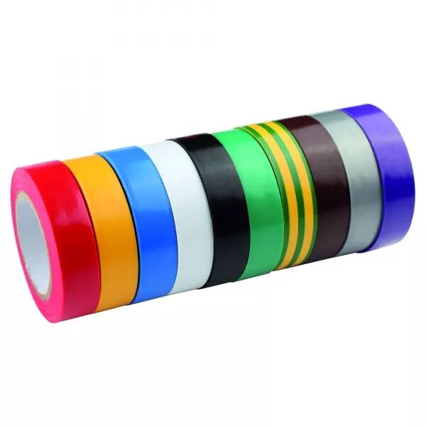 LOT DE 10 RUBANS PVC ISOLANTS 10 COULEURS 10MX15MM