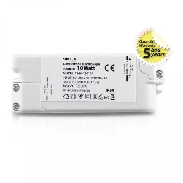 MIIDEX - ALIM 12V DC 0.85A 10W IP50 5ANS (7540)