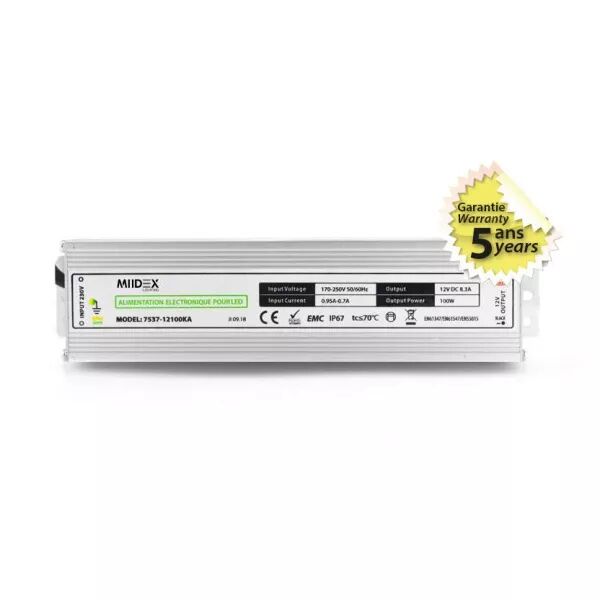 MIIDEX - ALIM 12V DC LUMINEUX 100W IP67 5ANS (7537)