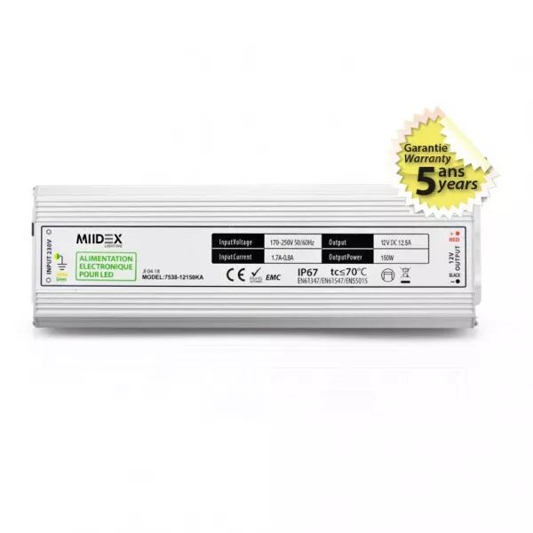 MIIDEX - ALIM 12V DC LUMINEUX 150W IP67 5ANS (7538)