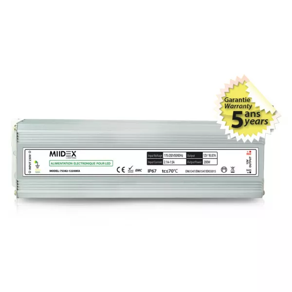 MIIDEX - ALIM 12V DC LUMINEUX 200W IP67 5ANS (75382)