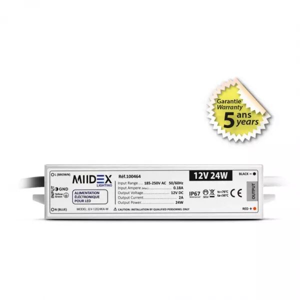 MIIDEX - ALIM 12V DC LUMINEUX 24W IP67 5ANS (100464)