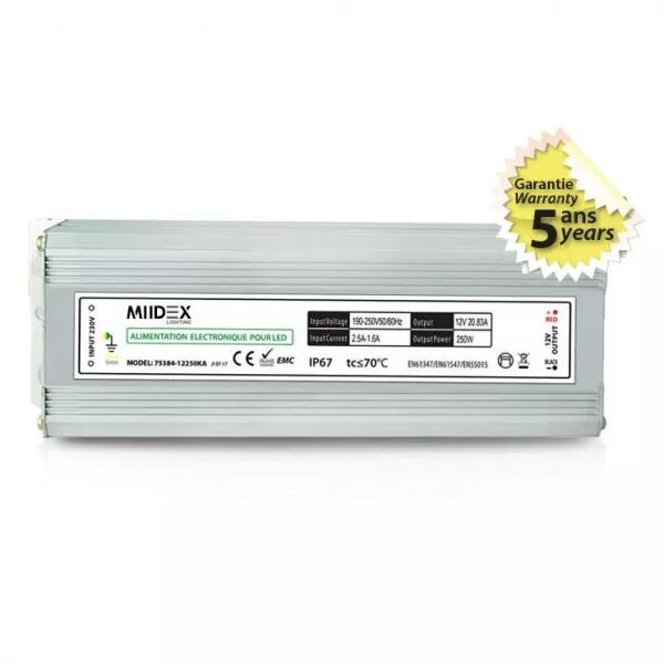 MIIDEX - ALIM 12V DC LUMINEUX 250W IP67 5ANS (75384)