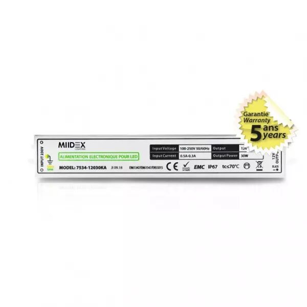 MIIDEX - ALIM 12V DC LUMINEUX 30W IP67 5ANS (7534)