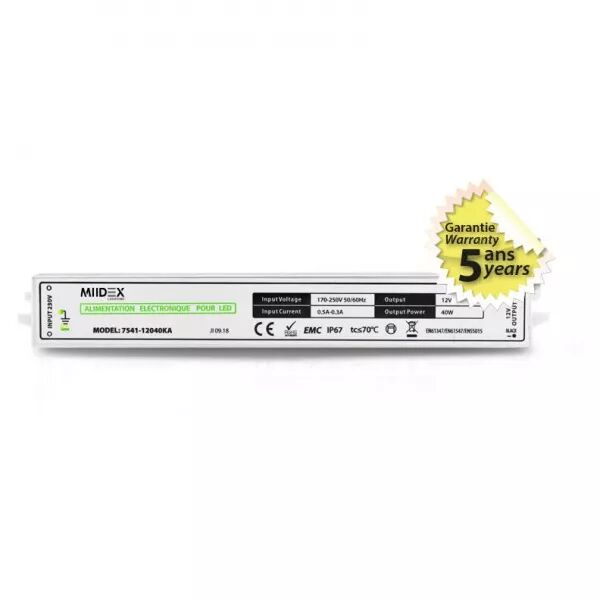 MIIDEX - ALIM 12V DC LUMINEUX 40W IP67 5ANS (7541)