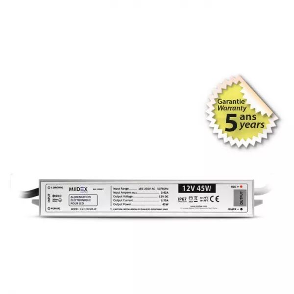 MIIDEX - ALIM 12V DC LUMINEUX 45W IP67 5ANS (100467)