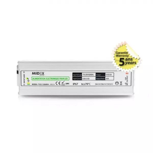 MIIDEX - ALIM 12V DC LUMINEUX 60W IP67 5ANS (7535)
