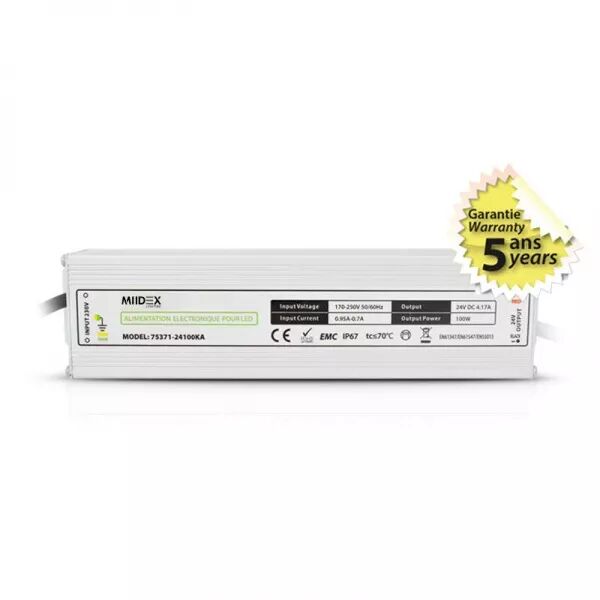MIIDEX - ALIM 24V DC LUMINEUX 100W IP67 5ANS (75371)