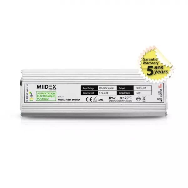 MIIDEX - ALIM 24V DC LUMINEUX 150W IP67 5ANS (75381)