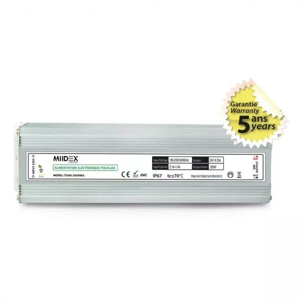 MIIDEX - ALIM 24V DC LUMINEUX 200W IP67 5ANS (75383)