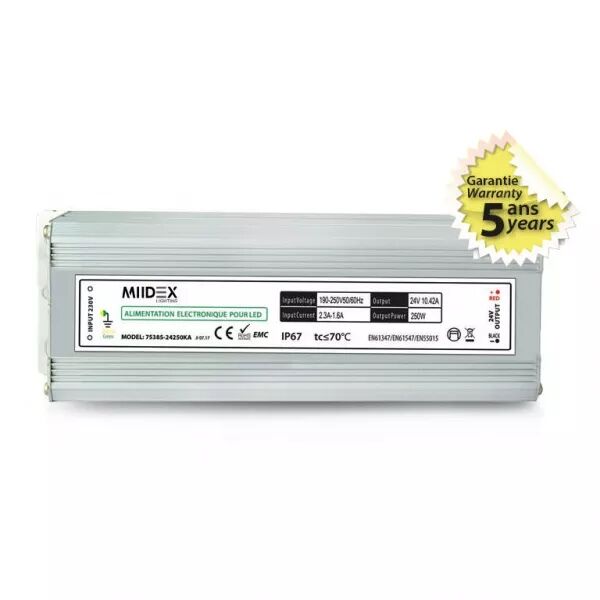 MIIDEX - ALIM 24V DC LUMINEUX 250W IP67 5ANS (75385)