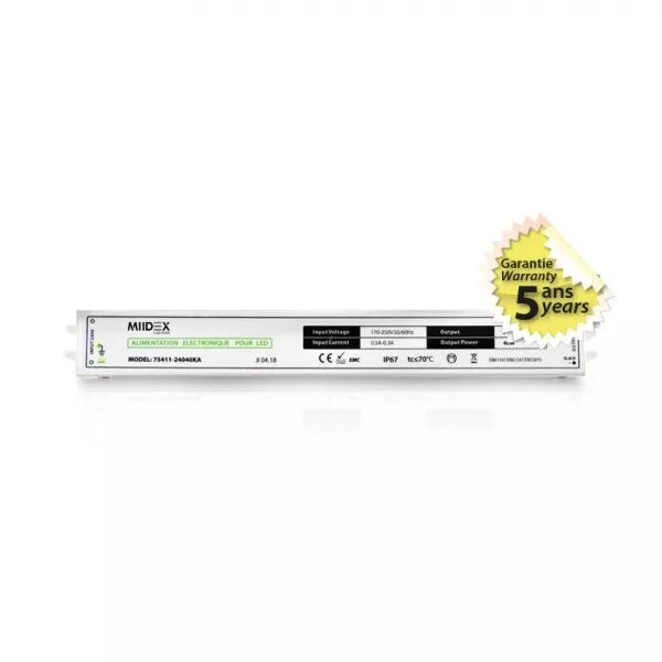 MIIDEX - ALIM 24V DC LUMINEUX 40W IP67 5ANS (75411)