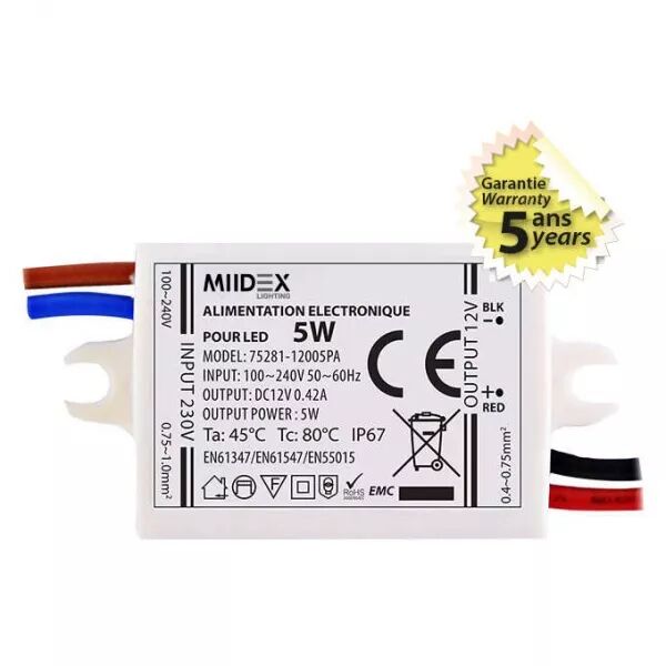 MIIDEX - ALIM LED 12V DC 420mA 5W IP67 (75281)
