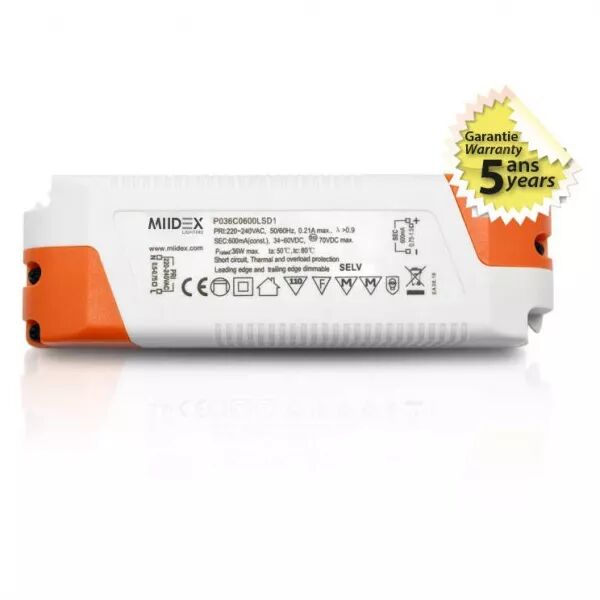 MIIDEX - ALIM LED 34-60V DIM COUPURE DE PHASE DC 36W IP20 (75452)