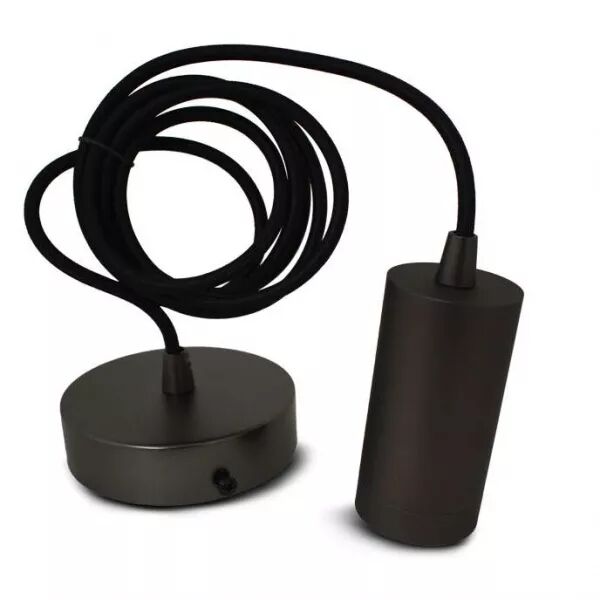 MIIDEX - DOUILLE E27 METAL CYLINDRE MAT PERLE NOIR + CABLE 2 M (5029)