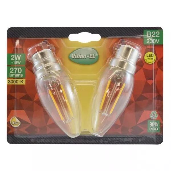 MIIDEX - LED FIL COB FLAMME B22 2W 3000K BLISTER X2 (71222)