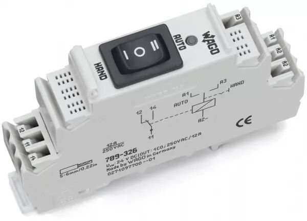 MODULE AVEC RELAIS 24 V DC - 1 RT - 12 A - FOR�AGE MANUEL - CHARGE LAMPE
