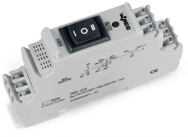 MODULE AVEC RELAIS 24 V DC - 1 T - 16 A - FOR�AGE MANUEL ET RETOUR D\'�TAT