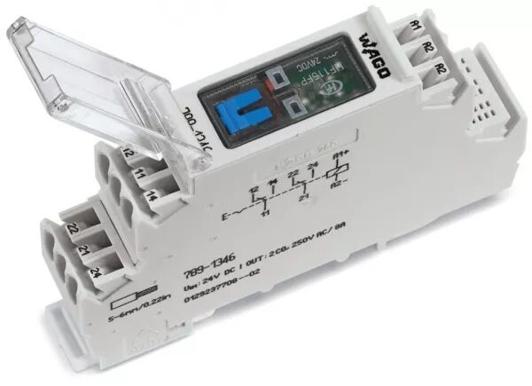 MODULE AVEC RELAIS 24 V DC - 2 RT - 2 X 8 A - FOR�AGE MANUEL M�CANIQUE