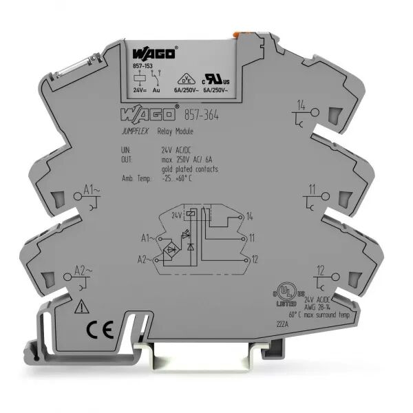 Module avec relais miniature enfichable 24 V AC/DC - 1 RT - Contacts dor�s857-364