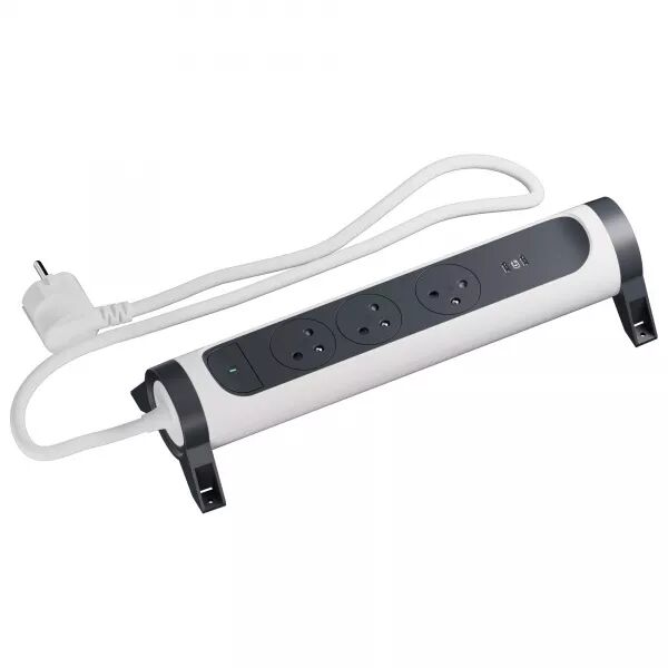 MULTIPRISE 3X2P+T SURFACE 16A 230V-3680W + DOUBLE USB C - CORDON 1,5M - B/N