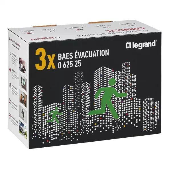 PACK 3 BAES D\'�VACUATION SAILLIE � LED 45LM 1H PLASTIQUE IP43 IK07 SATI CONNECT�