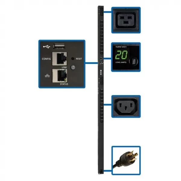 PDU monophas� Switched 3,7 kW, Interface LX, Sorties (20 C13 & 4 C19), 0U (PDUMV20HVNETLX)