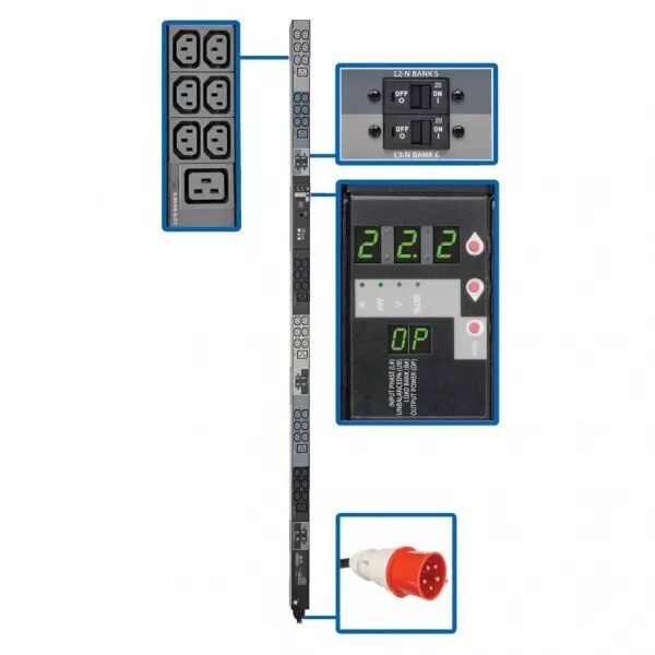 PDU triphas� avec compteur local, 23kW, 42 prises (36 C13, 6 C19), 32A Entr�e (PDU3XMV6G32)