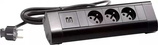 planet wattohm-bloc bureau 3 pc 2p+t  + chargeur double usb + cordon 3m (pw29111)