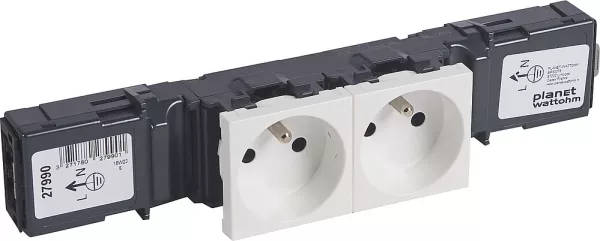 planet wattohm-bloc prise pour goulotte logix 45 - 2x2p+t wago - blanc artic (27990)