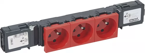 planet wattohm-bloc prise pour goulotte logix 45 - 3x2p+t wago - rouge ral3020 (27993)
