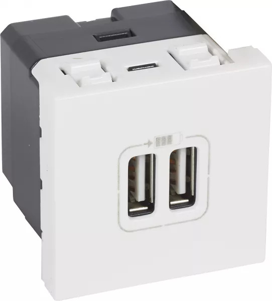 planet wattohm-chargeur double usb logix - 2 modules - 2400ma type a - 230v/5v=  - blanc artic (pw49011)