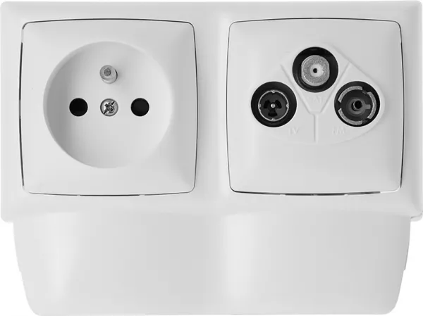 planet wattohm-prise 2p+t + prise tv-fm-sat saillie keva - pour moulure keva hauteur 12mm-blanc (11936)