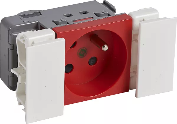 planet wattohm-prise 2p+t logix - 2 modules - 16a - 250v -bornes auto-rouge antimicrobien (49745)