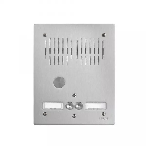PLATINE AUDIO 2 BOUTONS D\'APPEL, EN ALUMINIUM 4 MM, ENCASTR�E SUR 2 RANG�ES