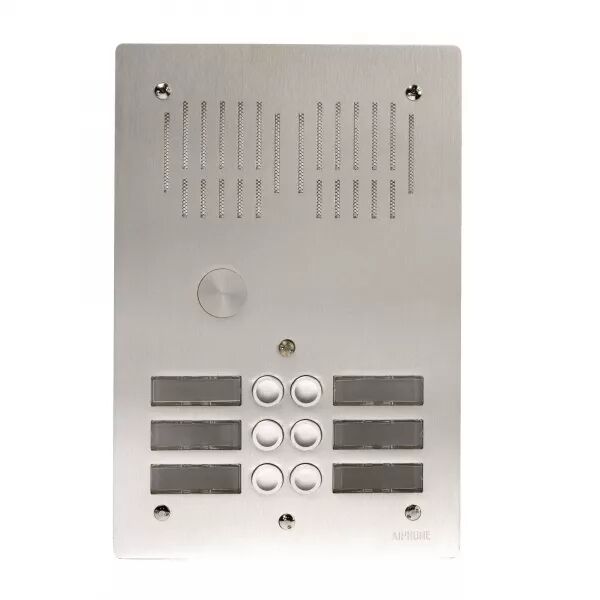 PLATINE AUDIO 6 BOUTONS D\'APPEL, EN ALUMINIUM 4 MM, ENCASTR�E SUR 2 RANG�ES