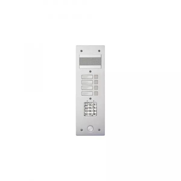 PLATINE DE RUE S�RIE 200 AUDIO �TROITE AVEC CLAVIER COD� FA�ADE ALU 4MM 4 APPELS