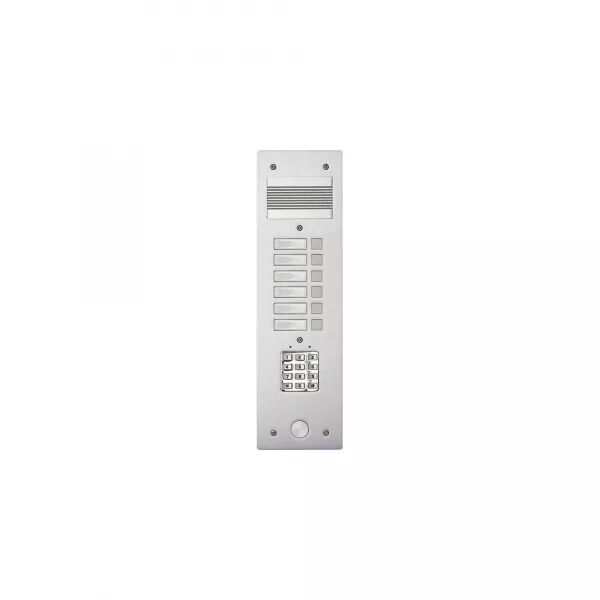 PLATINE DE RUE S�RIE 200 AUDIO �TROITE AVEC CLAVIER COD� FA�ADE ALU 4MM 6 APPELS