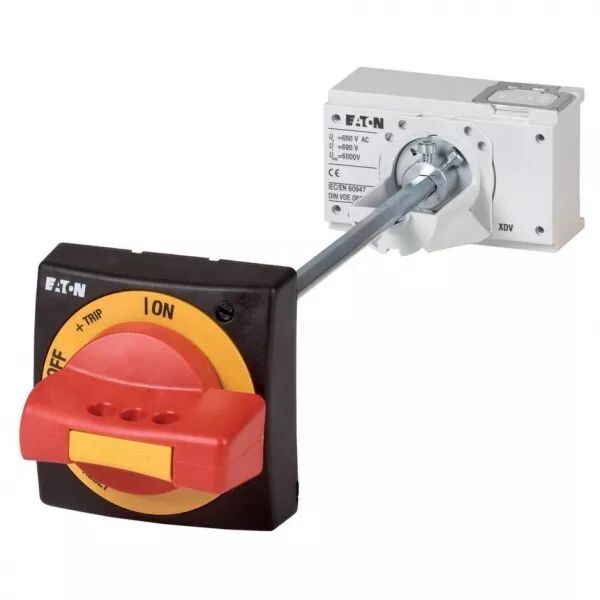 Poign�e rotative � commande rompue sur porte rouge-jaune 60mm axe max., taille 1 (100671)