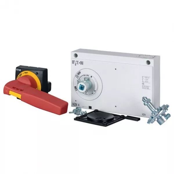 Poign�e rotative � commande rompue sur porte rouge-jaune 60mm axe max., taille 4 (100674)