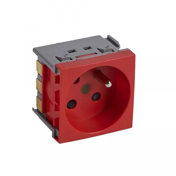 Prise 2P+T juxtapos�e Logix -2 modules- 16A - 250V - Rouge antimicrobien