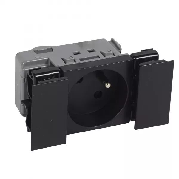 Prise 2P+T Logix - 2 modules - 16A - 250V - Bornes auto - Noir