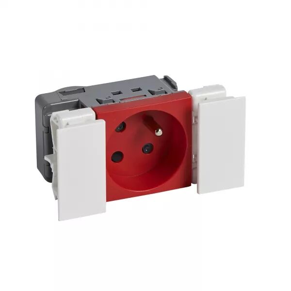 Prise 2P+T Logix � d�trompage -2 modules- 16A - 250V -Bornes auto-Rouge RAL 3020