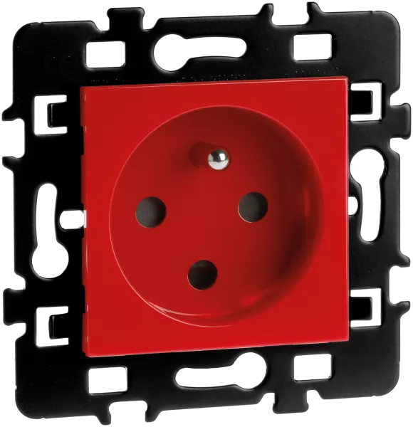 Prise 2P+T rouge d�tromp�e + enj. (61862)