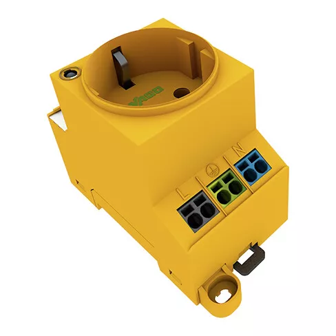 Prise pour armoire, type F (DE/NL/AT), jaune, LED d\'�tat, montage vis et rail (709-582)